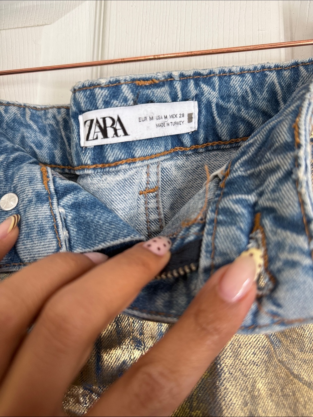 Zara Blue and Gold Ombre Straight Denim Skirt - Picture 5 of 5